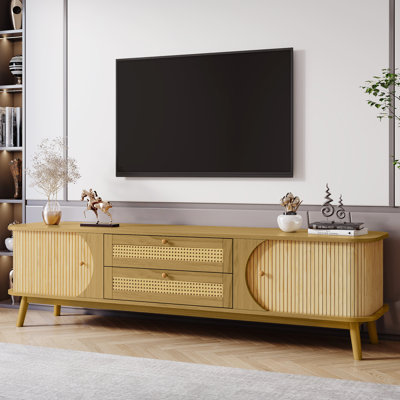 George Oliver Rattan TV Stand for TVs up to 75 inches Modern Farmhouse Media Console with Solid Wood Legs Wayfair